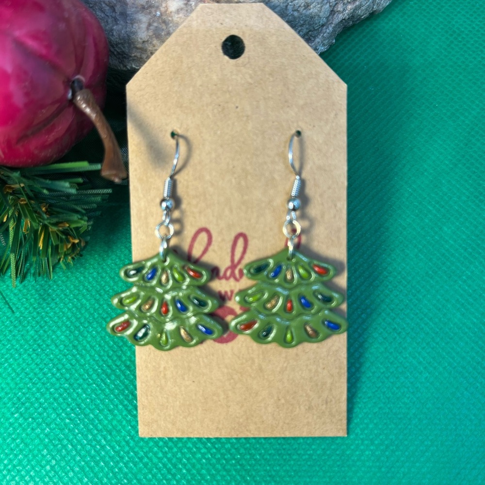 Festive Green Christmas Tree Earrings